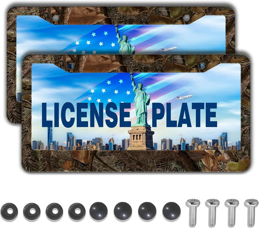License Plate Mount for Men Multicolor License Plate Frames for Women Camo Universal Aluminum Car Accessory 2 Pack with Screw Covers Set