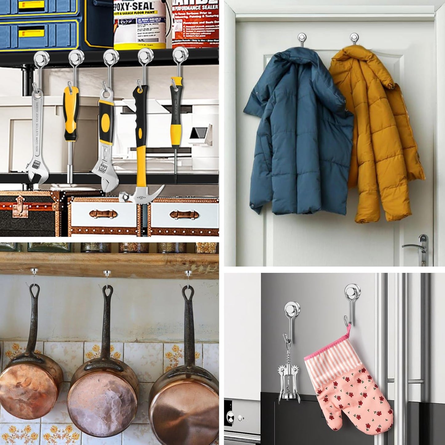 FINDMAG Magnetic Hooks, 30lbs+ Magnetic Hooks Cruise Ship Essentials 2025 Strong Magnet Hooks Heavy Duty, Swivel Swing Hooks for Fridge, Kitchen, Classroom, Garage, Grill (20 Pack, Silver)