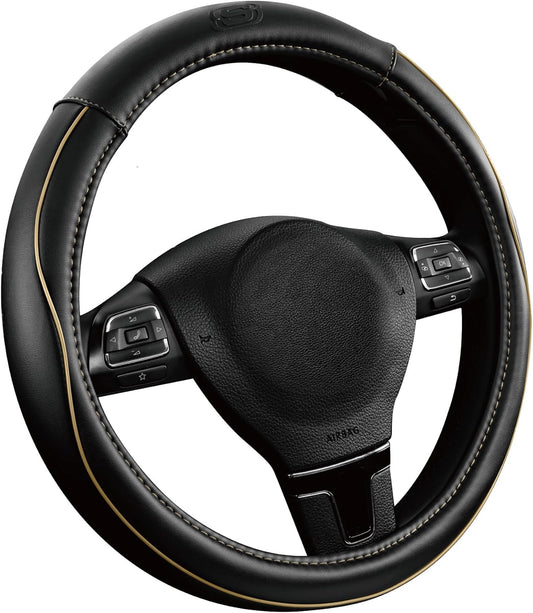 Skechers Memory Foam Steering Wheel Cover,Piping Microfiber Leather Steering Wheel Cover Sporty Universal Fit 14" 1/2-15" Car Wheel Protector for Men Women Fit Suvs,Vans,Sedans,Car,Trucks,Beige