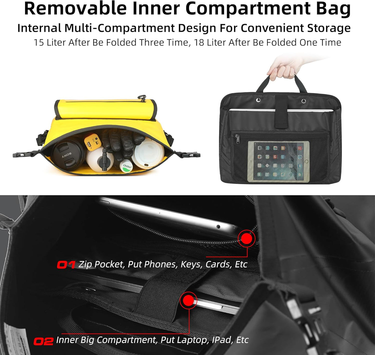 Rhinowalk Motorcycle Saddlebags, Waterproof Saddlebags, Quick Release 15L Single Side Hanging Bag Motorcycle Accessories