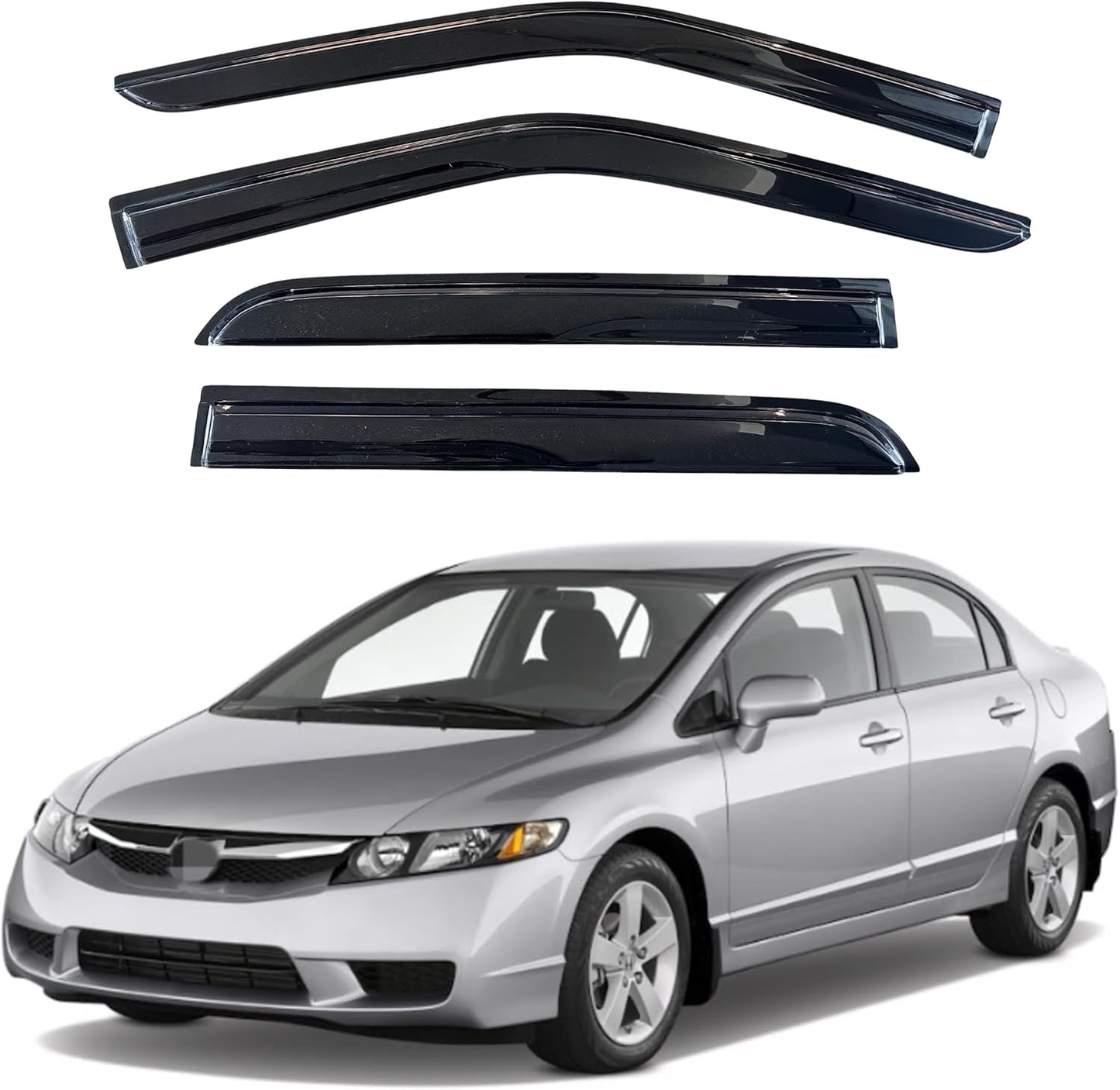 KPY Window Visor Compatible with Honda Civic Sedan 2006-2011, 4PC Rain Guard Side Window Vent Deflectors Tape-On Mugen Style, 2006 2007 2008 2009 2010 2011