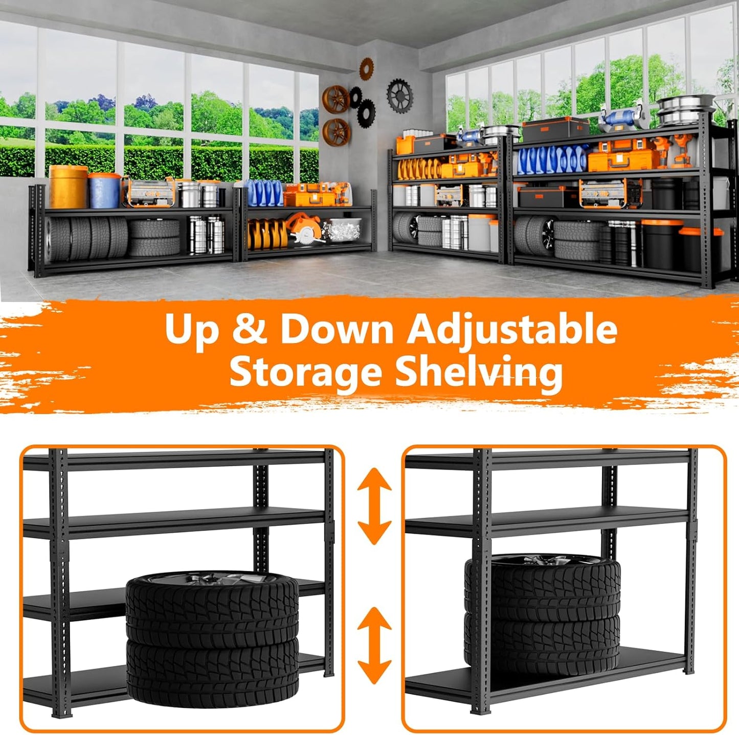 Storage Shelves Heavy Duty 3 PCS, 60" L x 24" W x 78" H Garage Storage Shelves Unit Loads 3700LBS, 5-Tier Adjustable Metal Industrial Utility Shelf Rack for Kitchen, Laundry Room, Warehouse, Basement