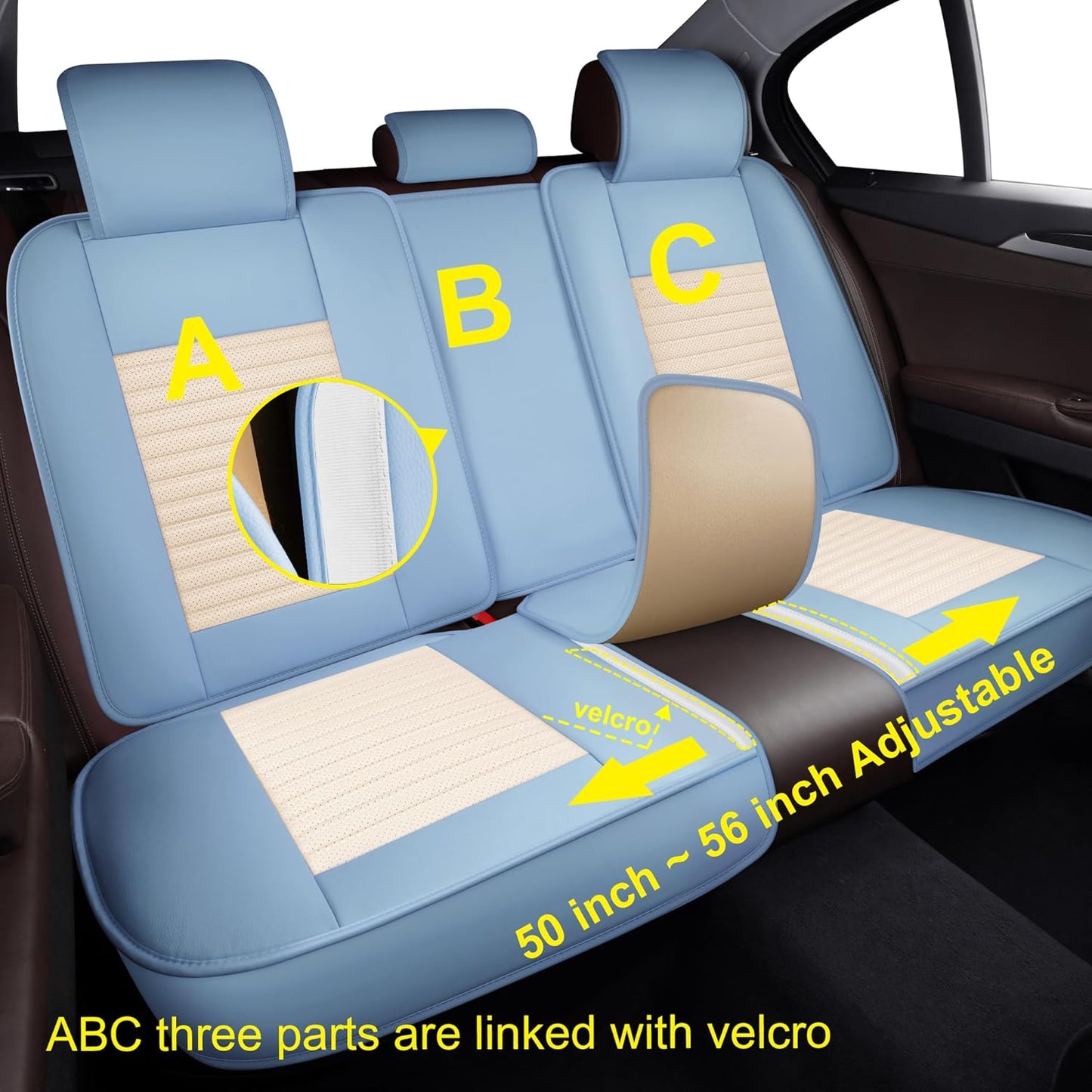 LINGVIDO Car Seat Covers, Breathable and Waterproof Faux Leather Automotive Seat Covers for Cars SUV Truck Sedan,Universal Anti-Slip Seat Cover with Backrest (Full Set, White & Light Blue)