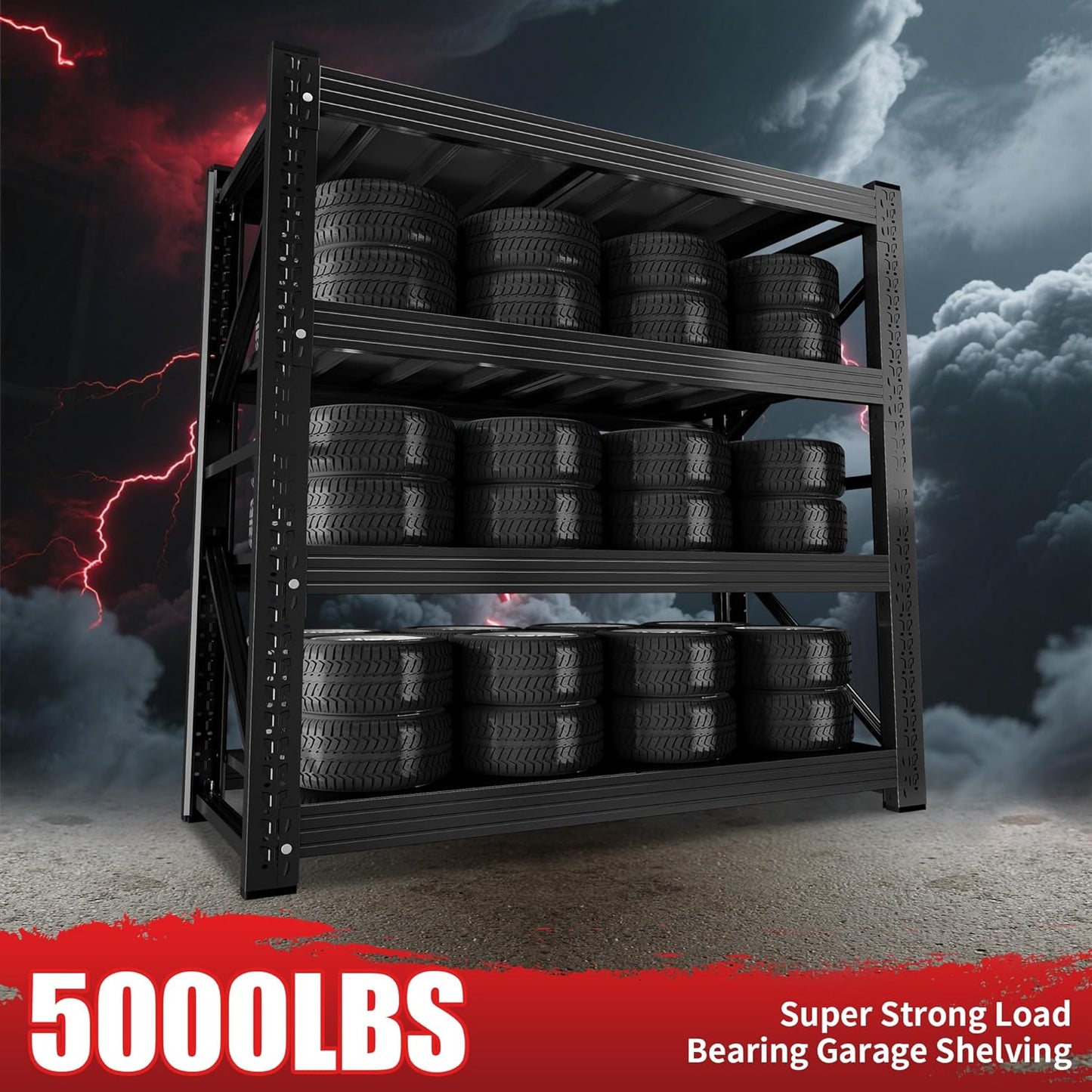 5000LBS Garage Shelving 59" W Garage Shelving Heavy Duty 4-Tier Metal Storage Shelves Adjustable Shelf Unit Storage Rack for Basement Supermarket Warehouse 59.1Wx19.7Dx78.8H Black