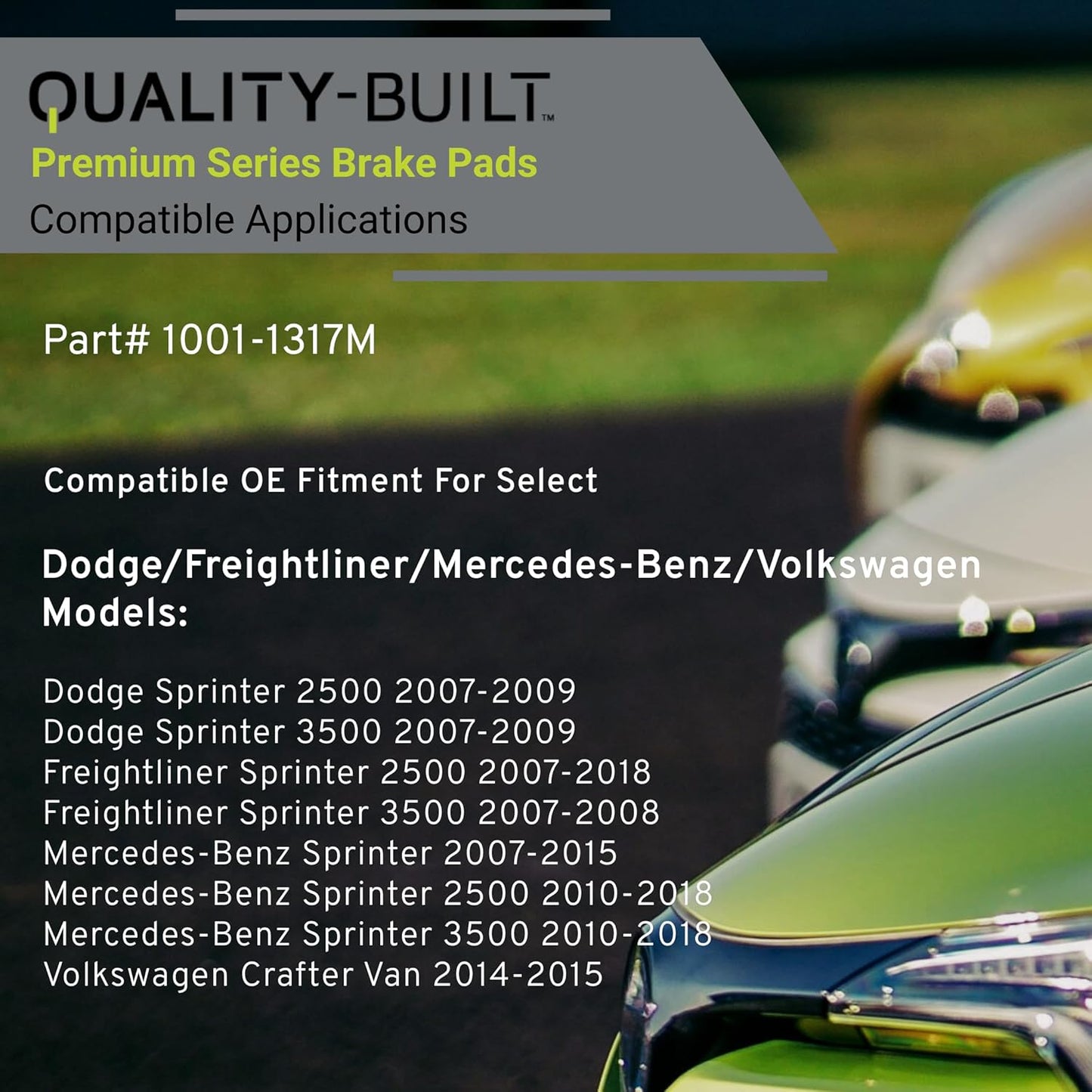 Premium Semi-Metallic Rear Brake Pads (1001-1317M) Compatible with 2007-2018 Dodge/Freightliner/Mercedes-Benz/Volkswagen (Crafter Van/Sprinter/Sprinter 2500/Sprinter 3500)