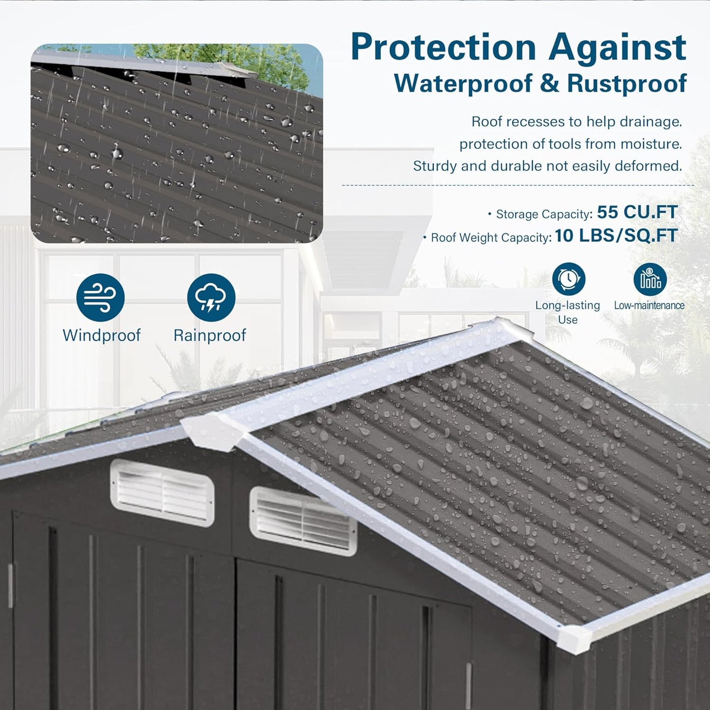 5X3 FT Metal Outdoor Storage Shed, Waterproof Tool House with Peaked Roof and Lockable Door, Weather-Resistant Garden Sheds for Backyard, Patio, Sundries and Bike Storage, Gray