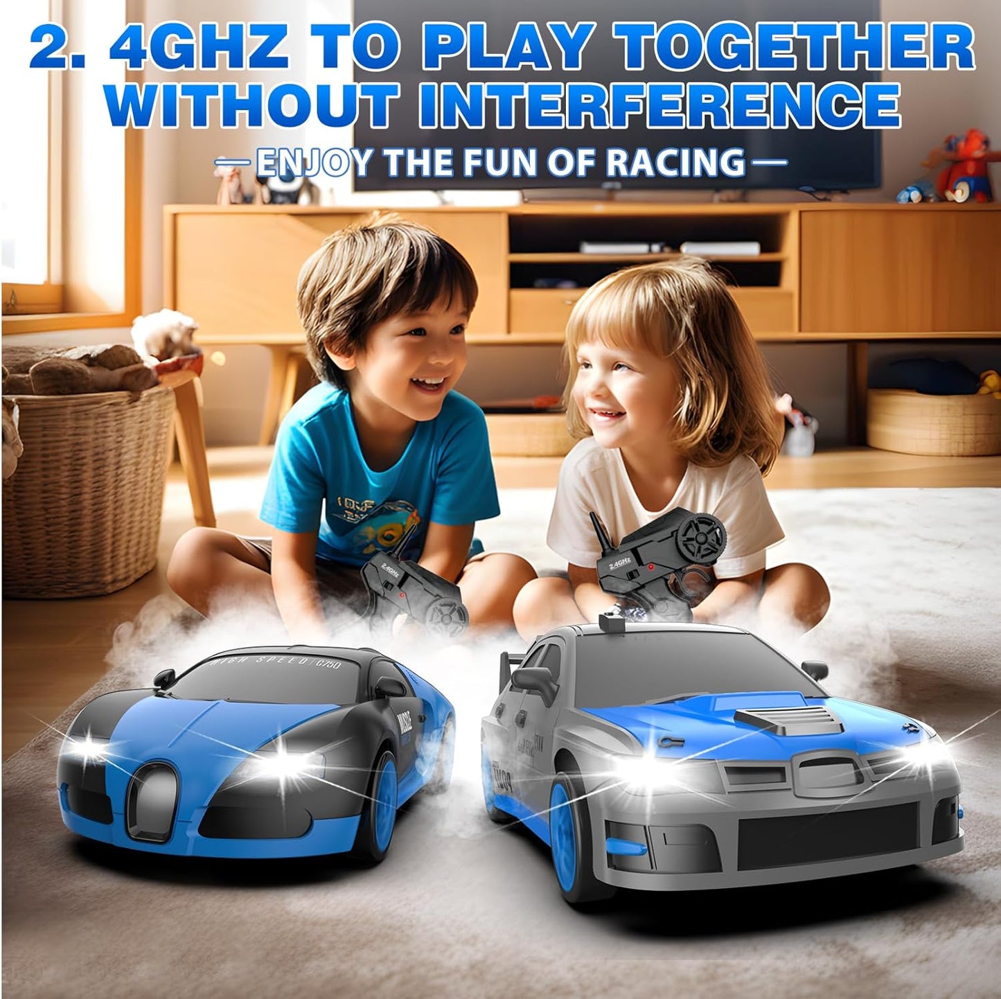 RC Drift Car, 1/24 2.4GHz 4WD Remote Control Car High Speed Drift RC Cars with LED Lights, Rechargeable Battery and Drifting Tires Racing Toy Cars for Kids Boys Girls Adults(Grey)