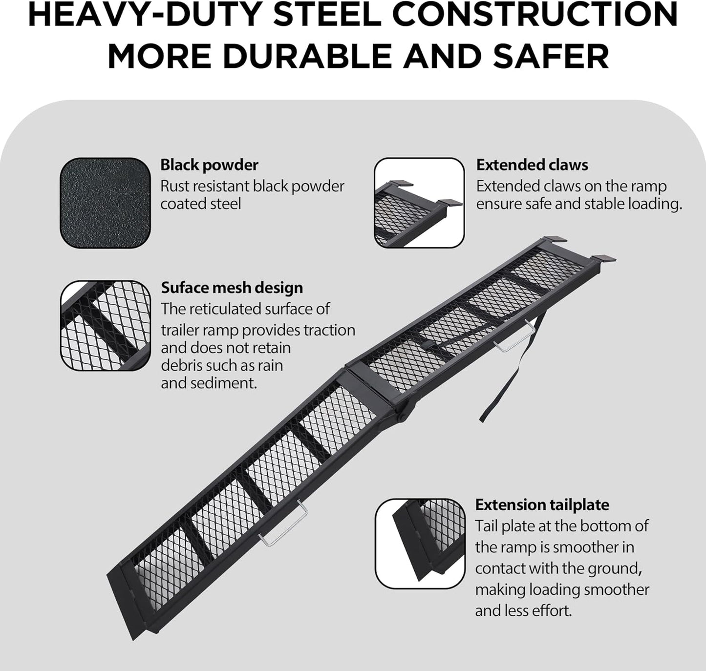 Rockland Heavy Duty Steel Loading Ramp, 800 LBS Capacity, 80" x 11", Portable Folding Truck Ramp with Handle for Motorcycles, Ebikes, Dirtbikes and ATVs, for Trailer and Pickup Truck, 1 Piece