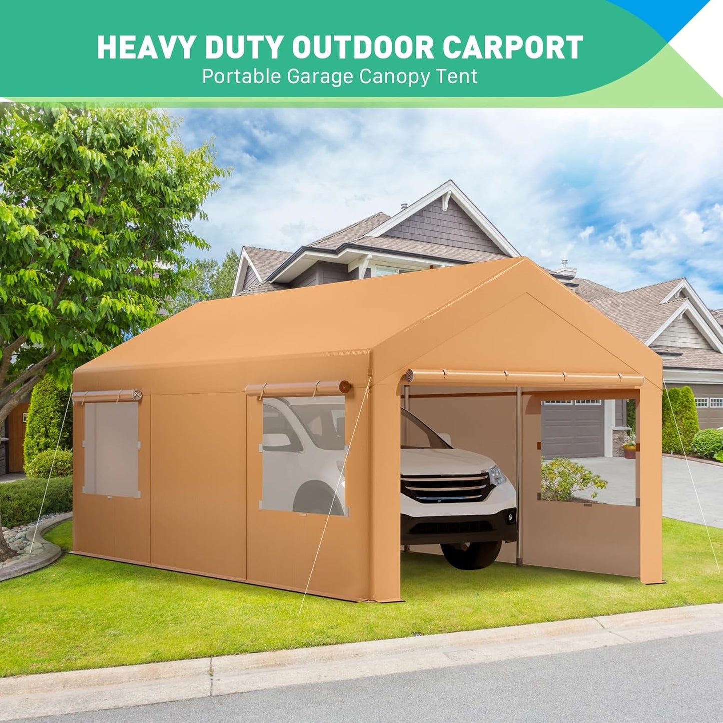 10X20 Ft Heavy Duty Carport Canopy, Portable Garage, Car Tents, Easy to Assemble, Reinforced Structure, with Hanging Edge, Applicable to Car, Bike, Boat, Party (Yellow)