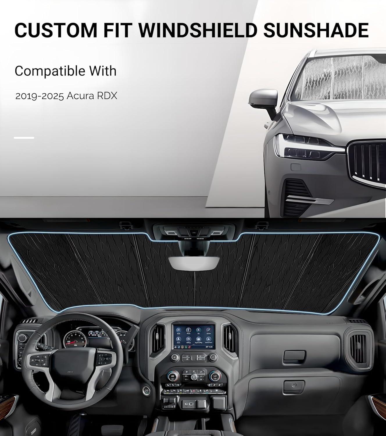 Windshield Sun Shade for Acura RDX 2019-2025,2-in-1 Reflective Sunshade,Silver for Summer, Black for Winter
