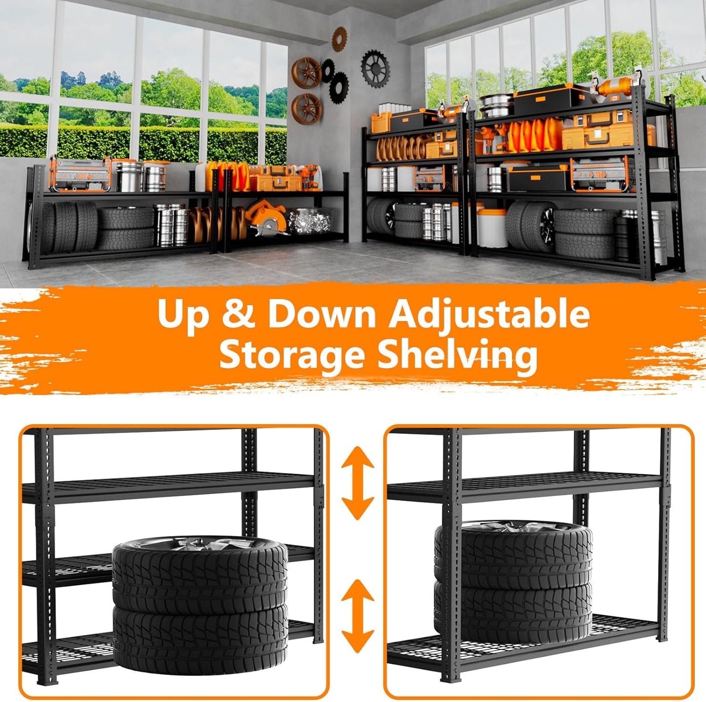 Storage Shelves Heavy Duty 3 PCS, 36"L x 16"W x 60"H Garage Wire Shelving Unit Loads 1920LBS, 4-tier Adjustable Metal Industrial Utility Shelf Rack for Kitchen, Laundry, Pantry, Warehouse, Basement