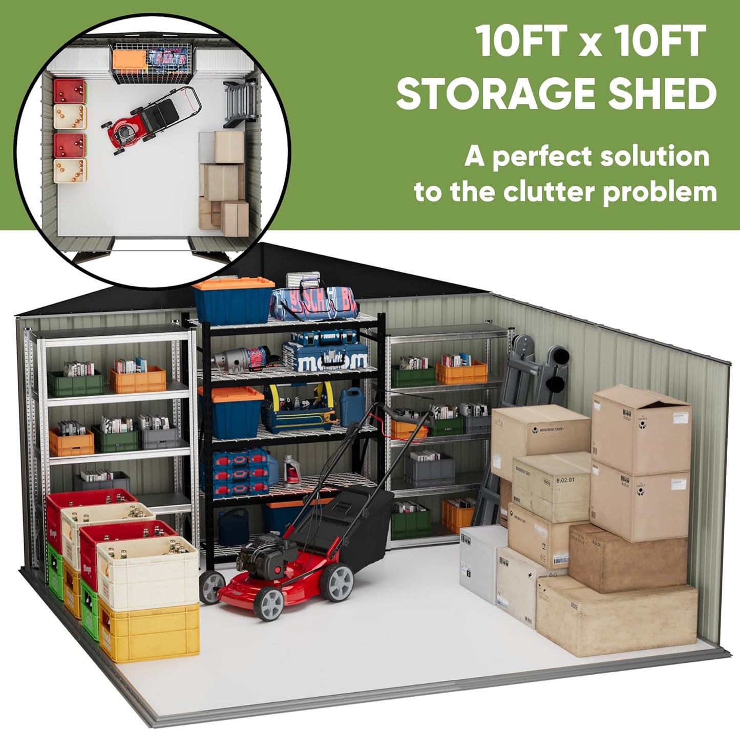 Patiowell 10' x 10' Metal Storage Shed for Outdoor, Steel Yard Shed with Design of Lockable Doors, Utility and Tool Storage for Garden, Backyard, Patio, Outside use, Grey