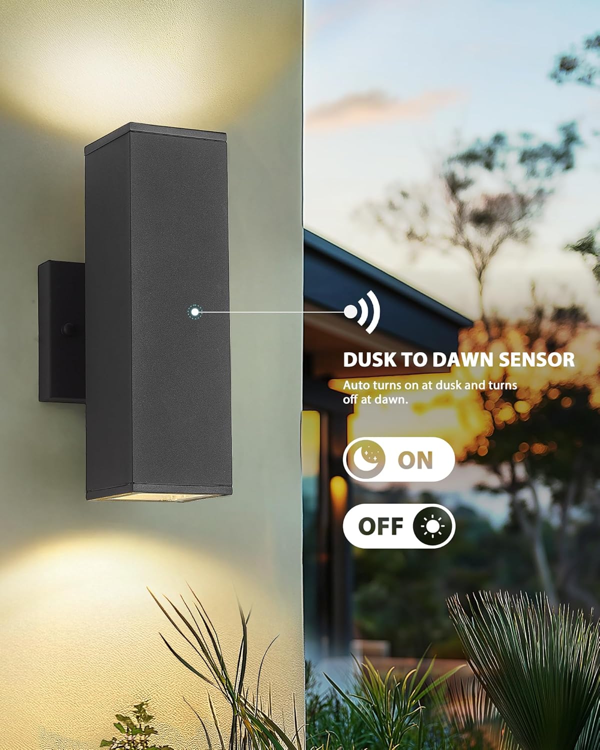 Ken & Ricky 2 Pack Dusk to Dawn Outdoor Lighting, Modern Exterior Lighting Fixtures, Aluminum Front Porch Light, Black Outdoor Wall Sconce with Glass Cover, KR3324-W-2PK-B