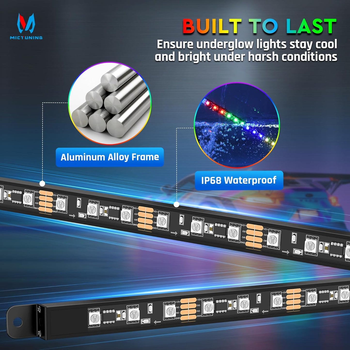 MICTUNING 8Pcs N8+ Chasing Color RGB+IC Underglow Neon Accent Strip Lights, 12V Multi DreamColor Music Soundsync Exterior Underbody Lights for Car, Wireless App & Remote Control, 2 Years Warranty