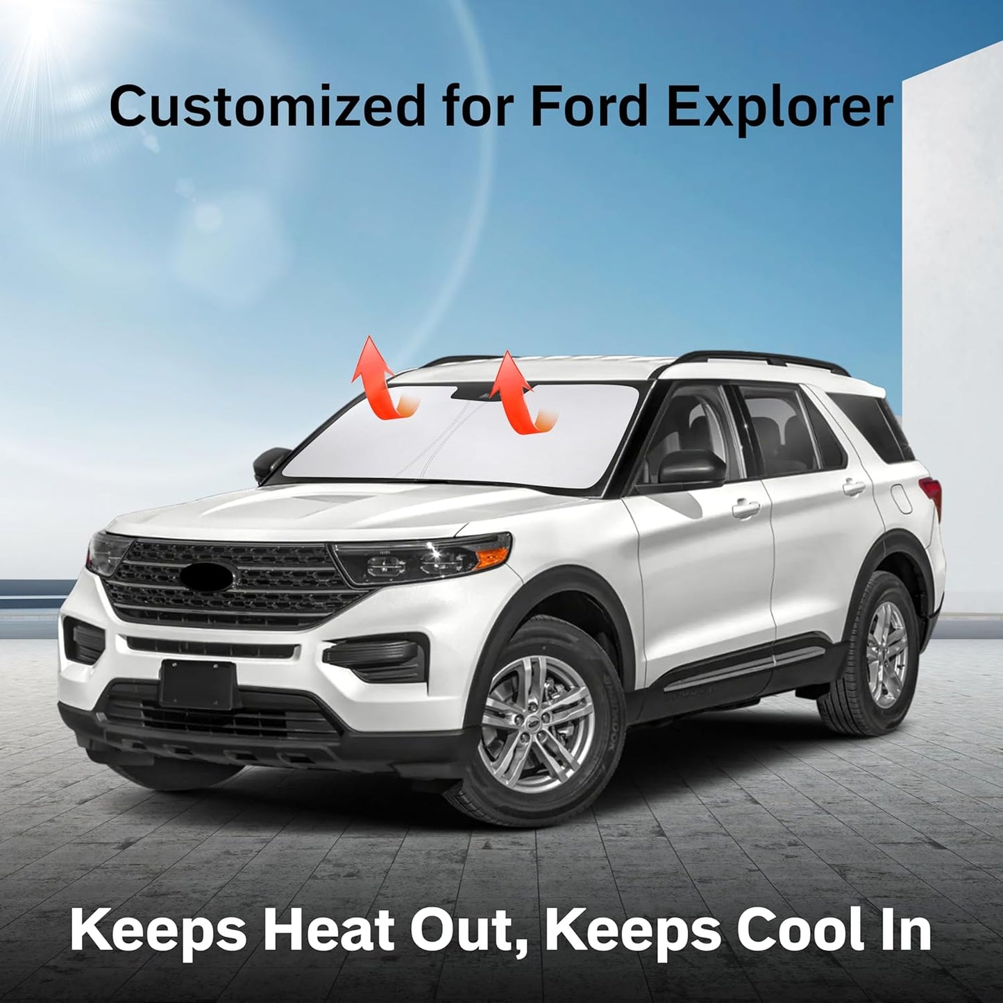 for Ford Explorer Car Windshield Sunshade Compatible with 2011-2019-EcoNour 240T Polyester Material Cars Sun Visor Reflector Blocks UV Rays - Foldable Sunshade Interior Protection Accessories