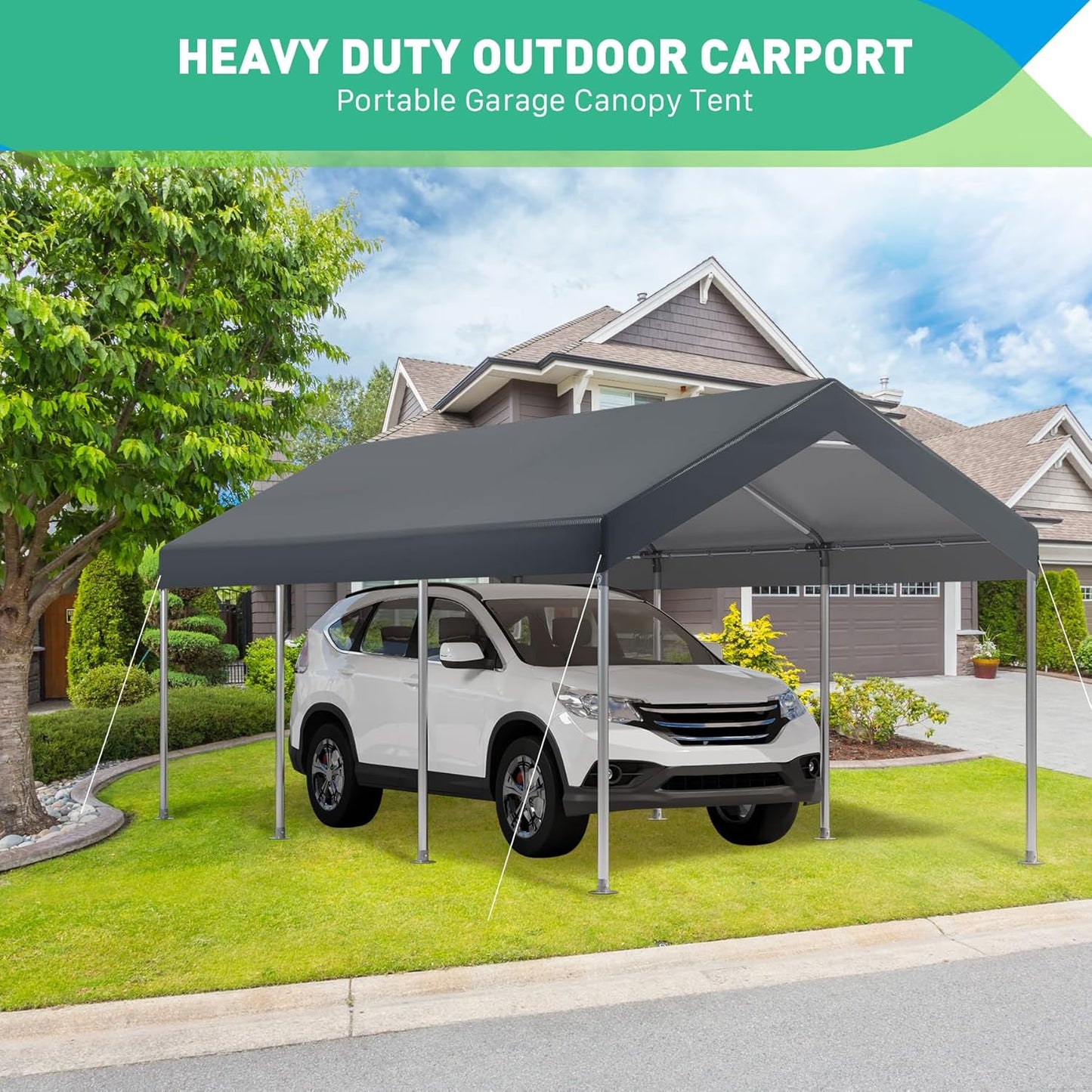 10X20 Ft Heavy Duty Carport Canopy, Portable Garage, Car Tents, Easy to Assemble, Reinforced Structure, with Hanging Edge, Applicable to Car, Bike, Boat, Party (Gray)