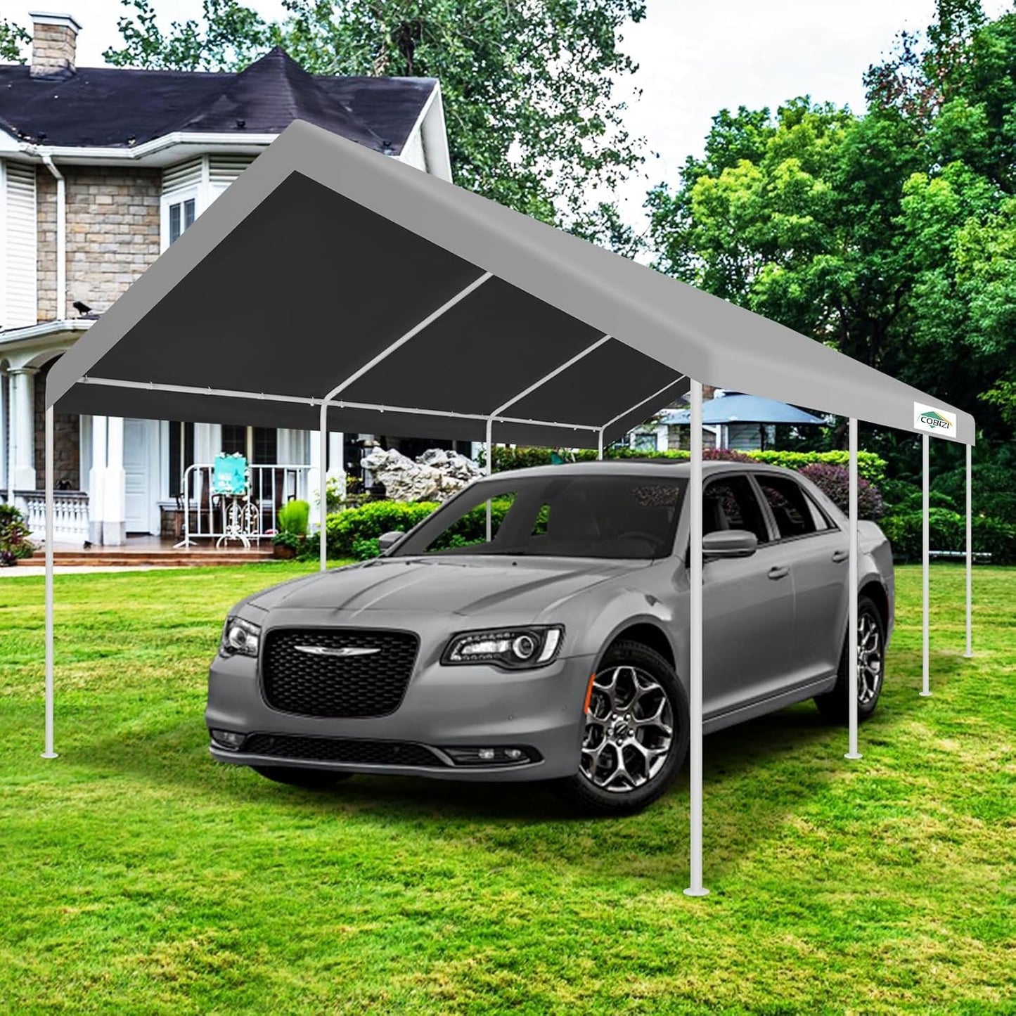 COBIZI Carport 12x20ft Heavy Duty Portable Garage, 2.0 Powder Coated Frame(Better Than Galvanized), Waterproof Shelter with Built-in Sandbags, for Car/Boat/SUV, Gray