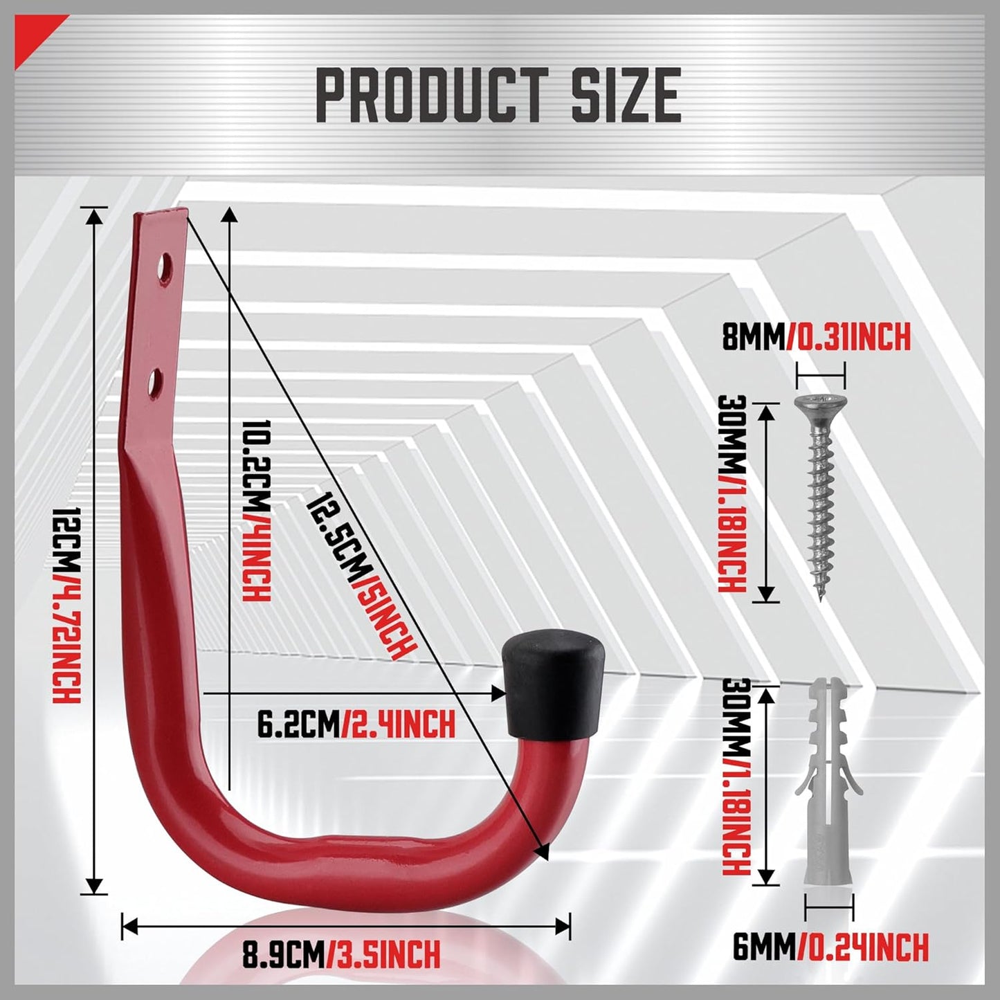 HORUSDY 6 Pack Garage Hooks, Utility Hooks, Garage Hook Heavy Duty Wall Hook (Red)