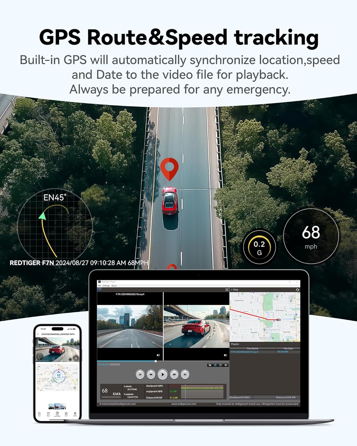 REDTIGER 4K Dash Cam Front and Rear, STARVIS 2 Sensor, 64GB Card Included, 4K/2.5K+1080P Dual Dash Camera for Cars Built-in WiFi GPS, 3.18 Inch IPS Screen, 170° Wide Angle, Parking Monitor (F7N Pro)