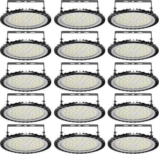 Viugreum 15 Pack 200W LED High Bay Lights, 20000LM 6000K-6500K Daylight White UFO LED Shop Lights, Warehouse Workshop Garage Factory Area LED Lighting Fixture