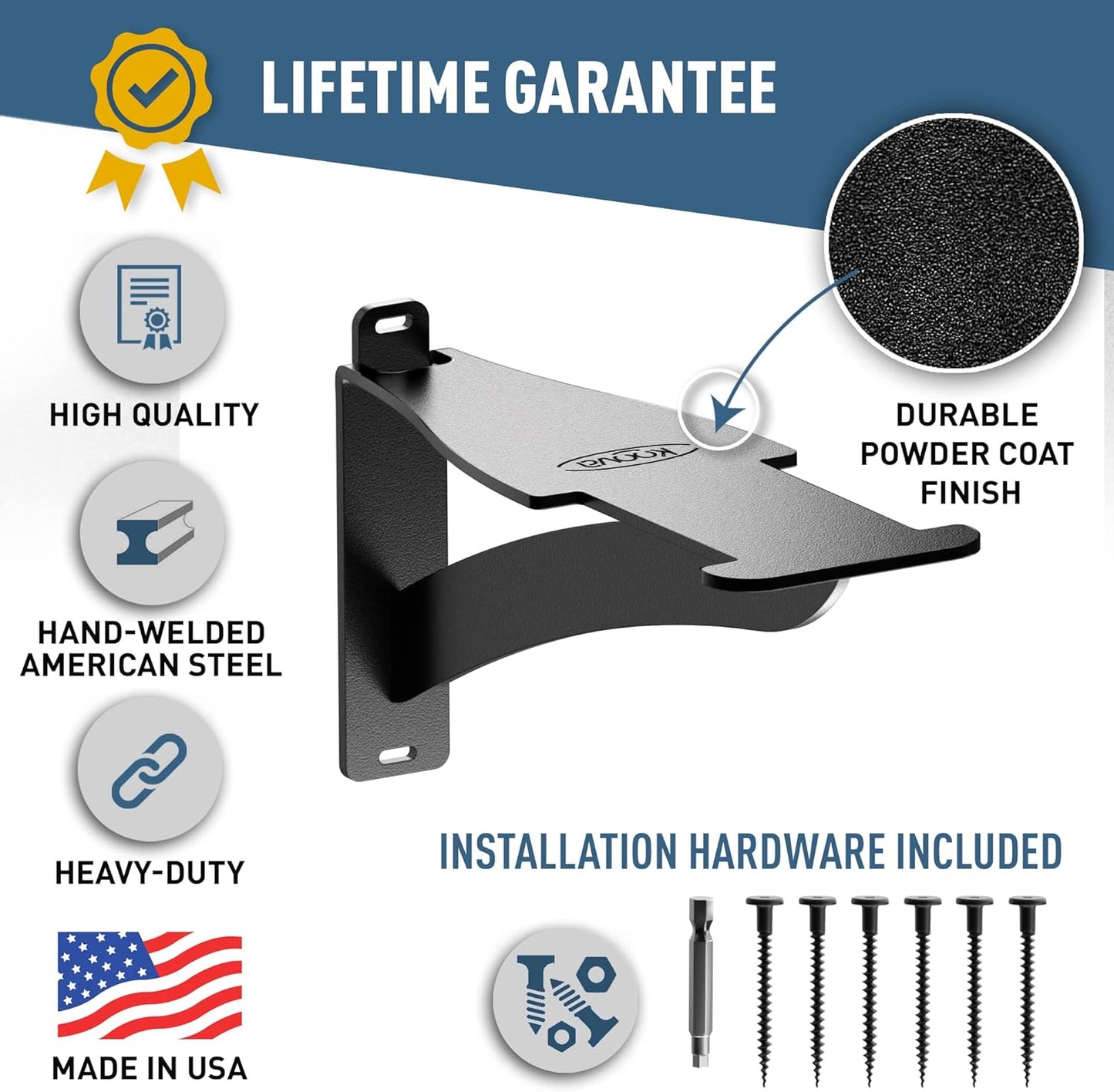 Koova Wall Mounted Tote Rack Storage System, Fits 27-Gallon Black and Yellow Commander Style Bins, Wall Mount Bracket Shelves for Garage Organization, Heavy Duty Steel, Made in USA (3-Piece Set)