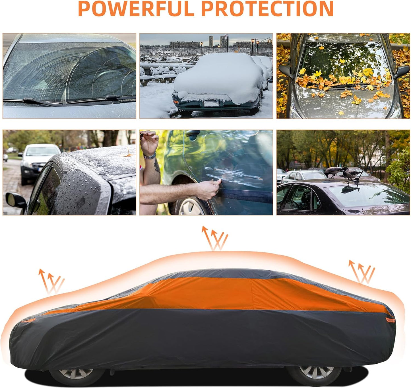 Car Cover Waterproof All Weather,Outdoor Car Cover for Automobiles,Full Exterior Cover Windproof Outdoor car Cover UV/Snow/Hail/Dust Protection Fit Sedan-Length up to 180"