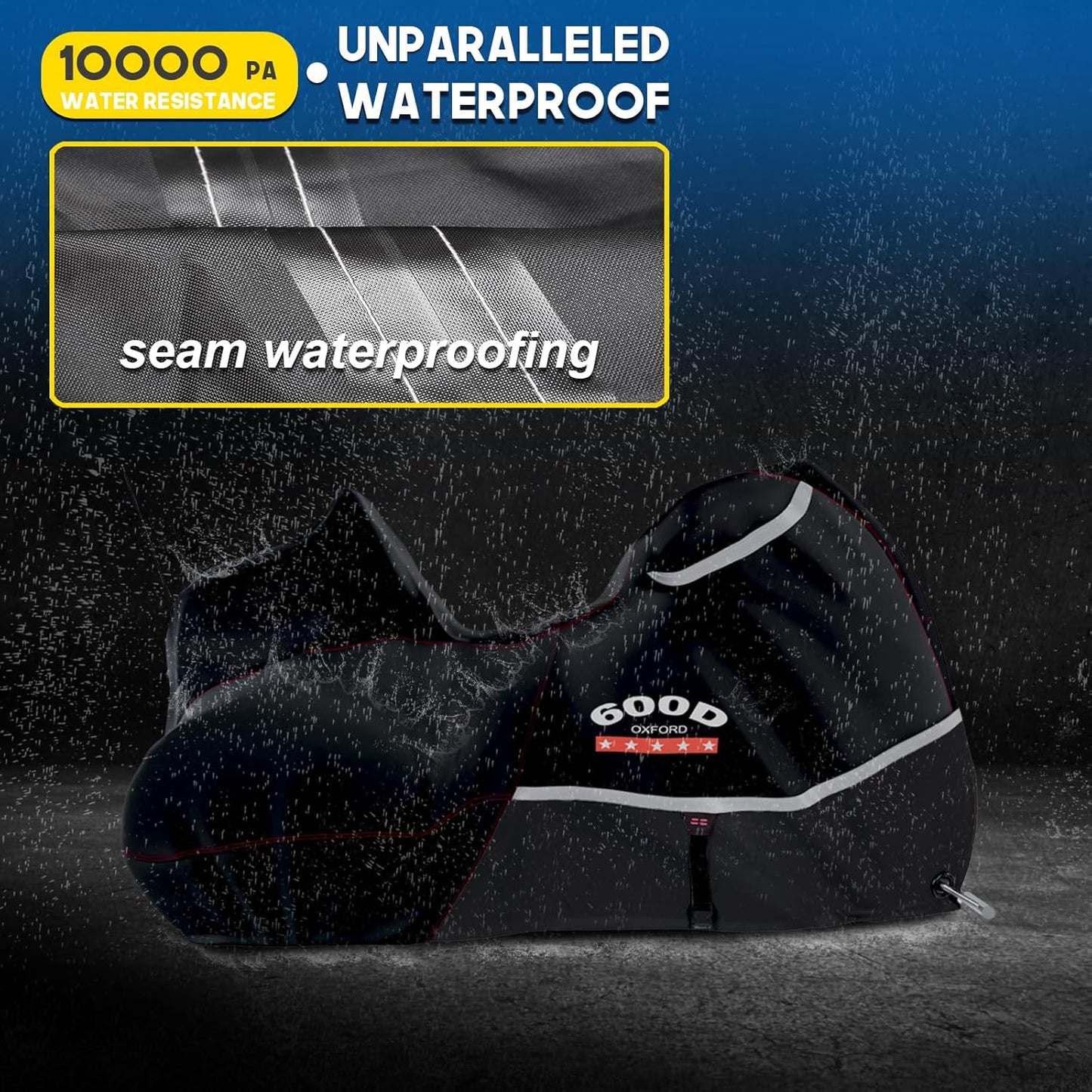 Rosefray Motorcycle Cover with Side+Top Box Heavy Duty 600D Waterproof for Touring Models Harley Davidson Ultra Limited,Road Glide Limited, Gold Wing,Road Master,Indoor & Outdoor Storage Black