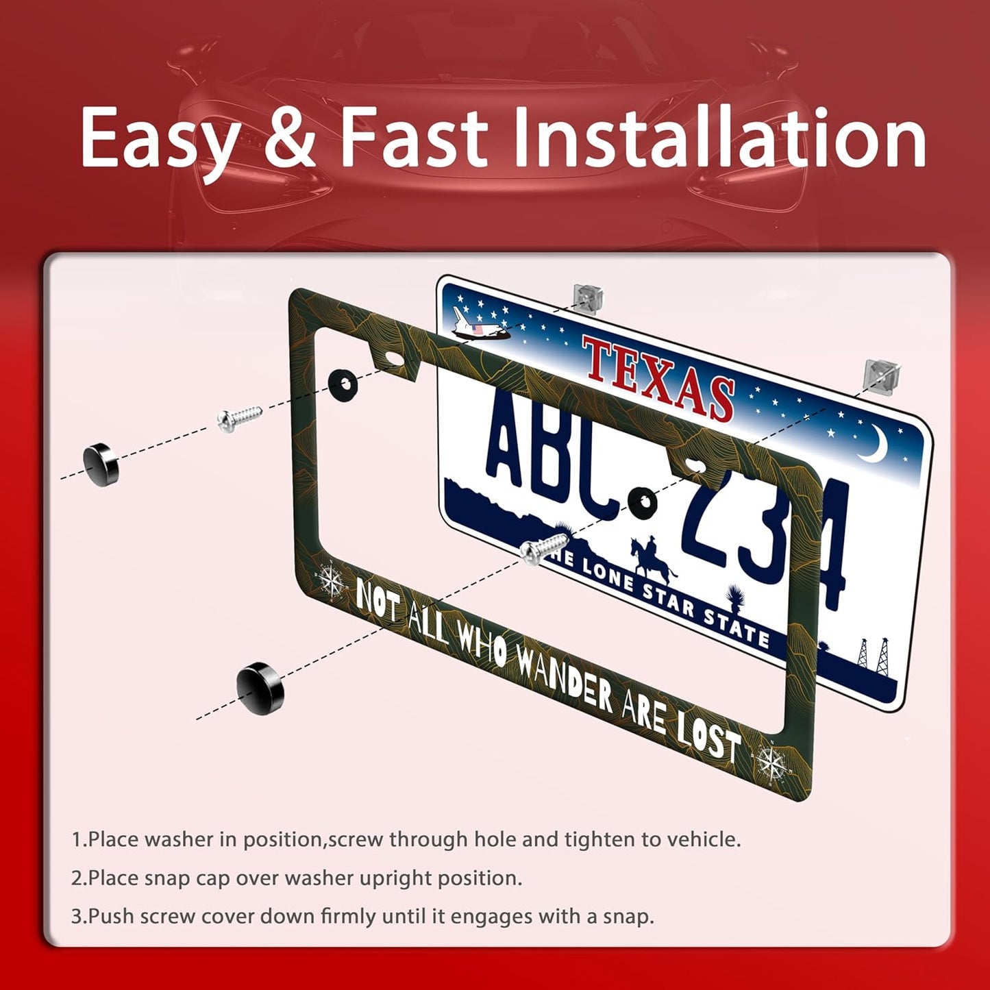 Not All Who Wander are Lost License Plate Frame Funny Golden Mountains License Plate Frames Stainless Steel Accessories Cars Decor with 2 Holes and Screws Fits Standard Us Ca Vehicles 12.2 X 6 Inch