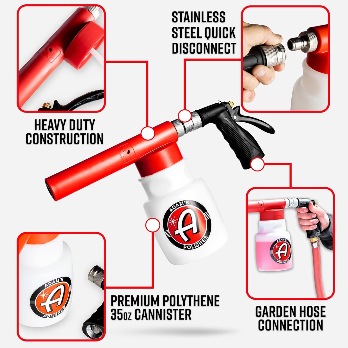 Adam's Polishes Foam Gun Car Wash Sprayer - Connects to Garden Hose for Car Washing, No Pressure Washer Required, Use Snow Foam Blaster with Car Soap, Shampoo or Detergent
