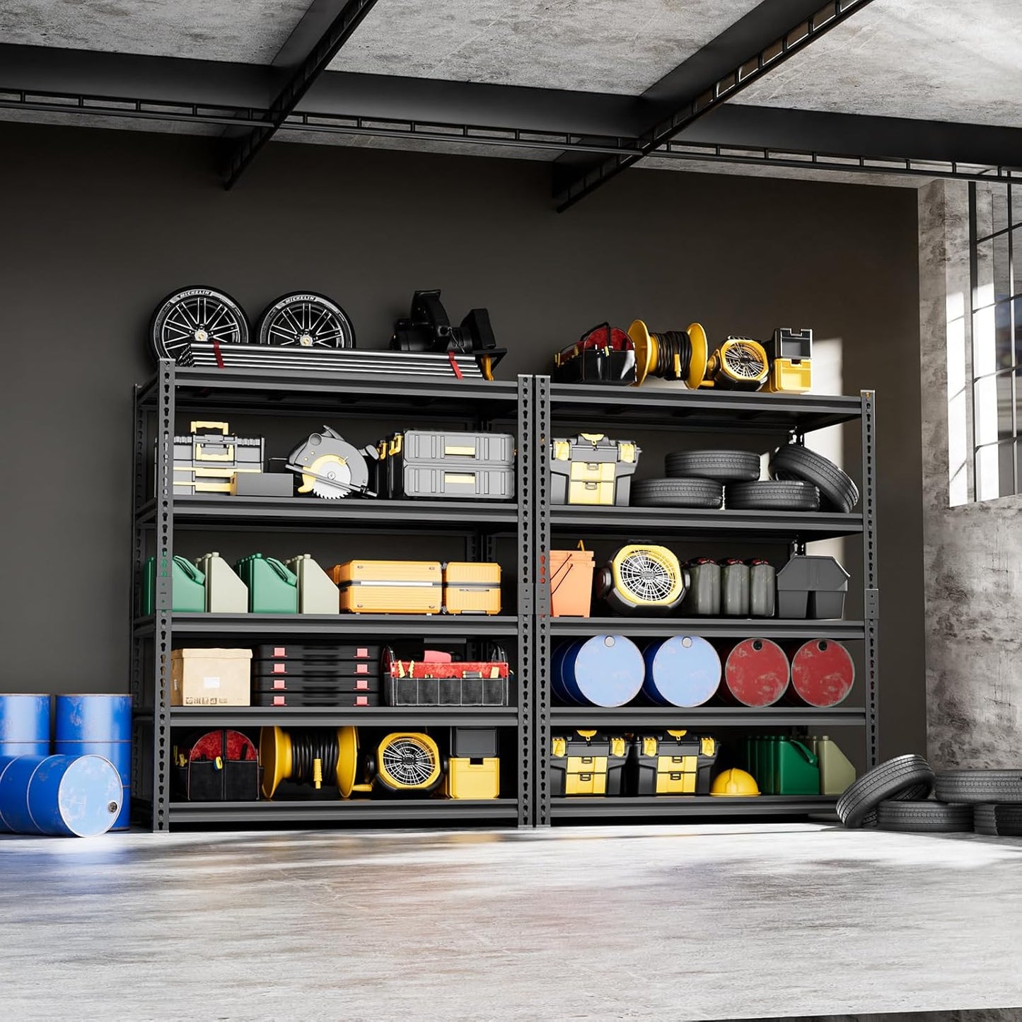 5-Tier 40" W X 20" D X 72" H Storage Shelves 2800LBS Metal Garage Shelving Adjustable Heavy Duty Shelving Basement Industrial Garage Shelf Rack(Black)