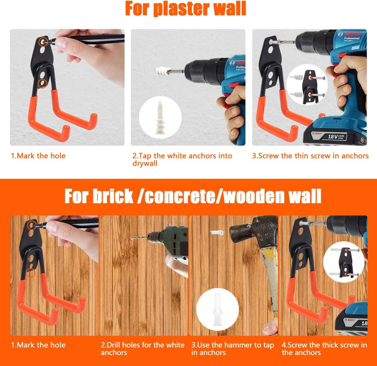 Heavy-Duty Garage Hooks -2 Pack Type small J- Anti-Slip Coated Wall-Mounted Hooks Wall Mount Storage Organizer for Hanging Power and Garden Tools, Ladders, Hose, Bikes, Ropes, Bulk Items, and More