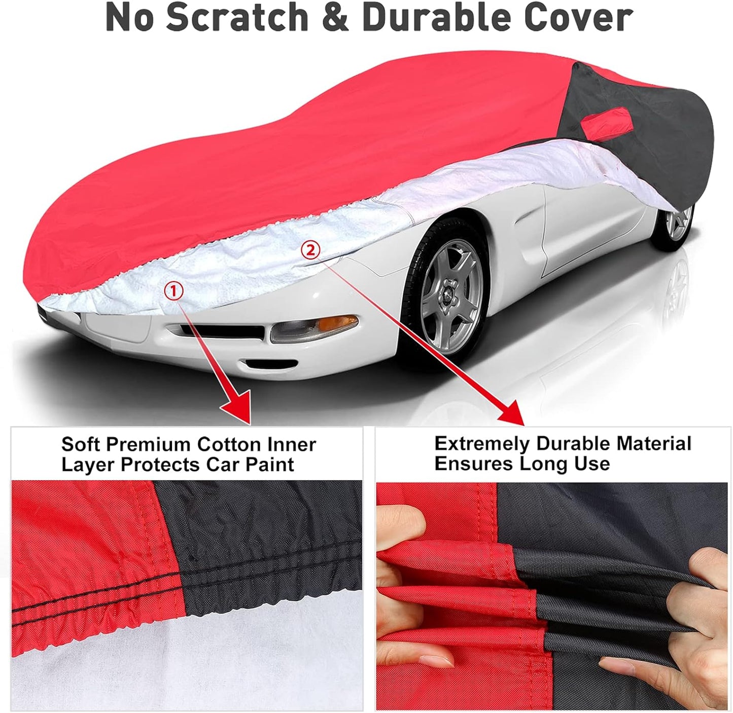 KAKIT Waterproof Car Cover Custom Fit for 1996-2004 C5 Stingray, UV Resistant Fade-Proof Cover for Chevy Corvette, Indoor & Outdoor Use (Red & Black Combo)