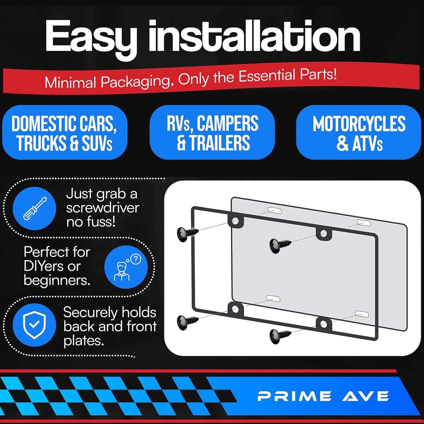 Black Oxide Stainless Steel License Plate Screws for License Plates, Frames, Covers- RustProof Licence Plate Screw Set for Front/Rear - Compatible w/Buick Cadillac Chevrolet GMC (Pack of 8)