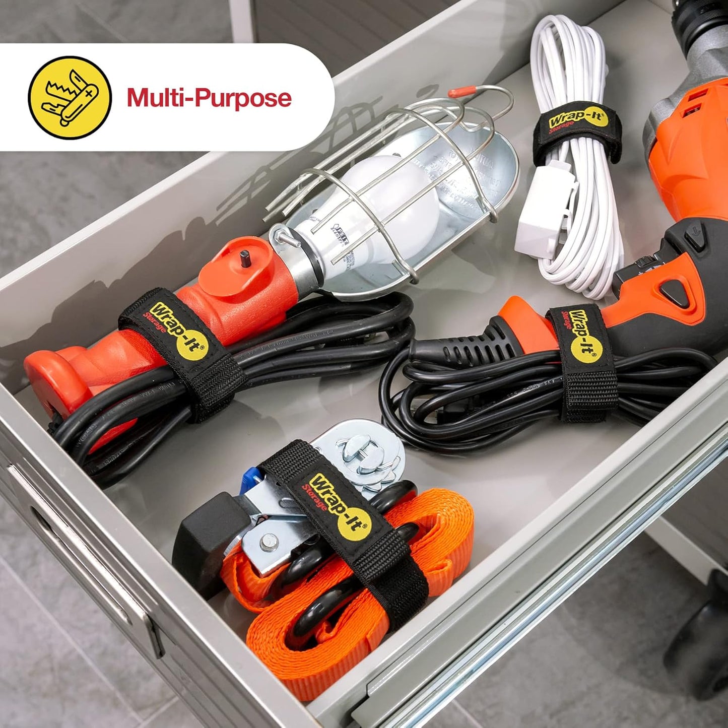 Quick-Straps by Wrap-It Storage – 12” (12-Pack) Black - Hook and Loop Cord Wraps for Cable Storage and Organization