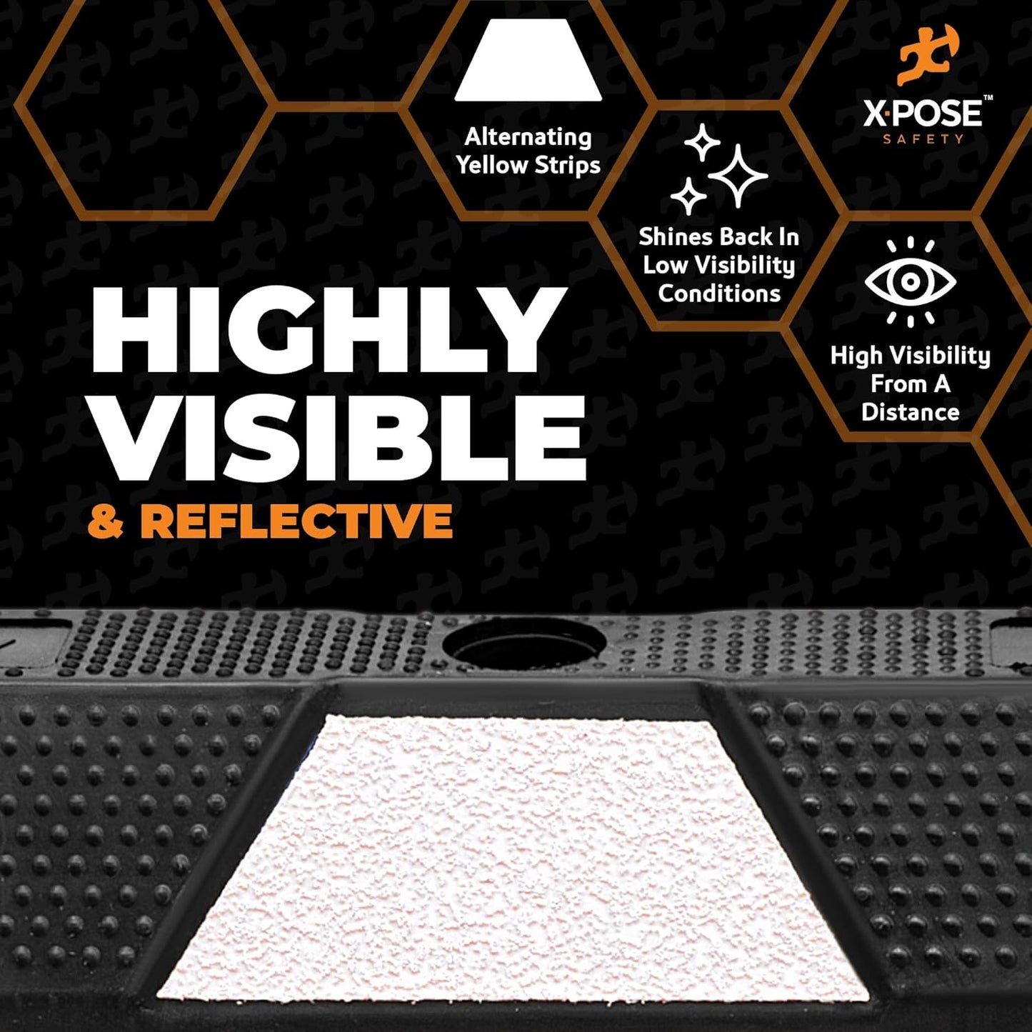 Xpose Safety 72" Heavy Duty Rubber Parking Stopper – 6 Pack Wheel Blocks for Garage, Driveway, or Ramp – Car Bumper Stop with White Reflective Strips – Removable Floor Mount