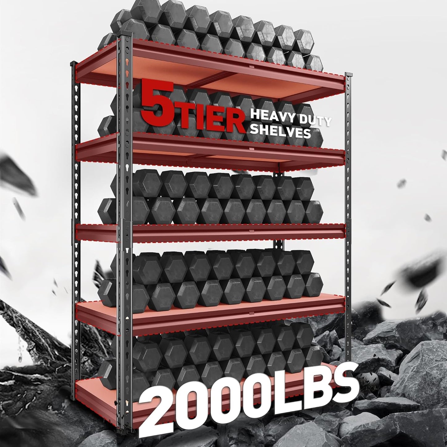 REIBII 2000LBS Garage Shelving Heavy Duty 72''H Storage Shelves 5 Tier Heavy Duty Shelving, Adjustable Metal Shelves for Basement Pantry 35.5" W x72 H x 15.8" D, 2 Pack