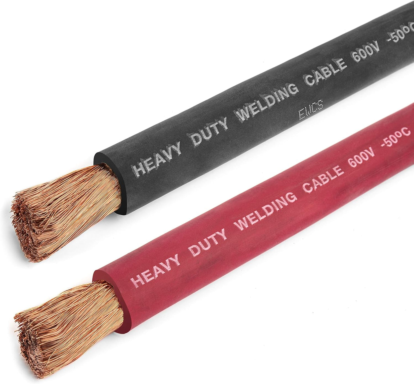 1/0 Gauge EWCS Brand - 25 Feet Each Black + Red - 100% Copper Premium Industrial Grade Extra Flexible Welding Cable 600 Volt Black+Red Combo Pack