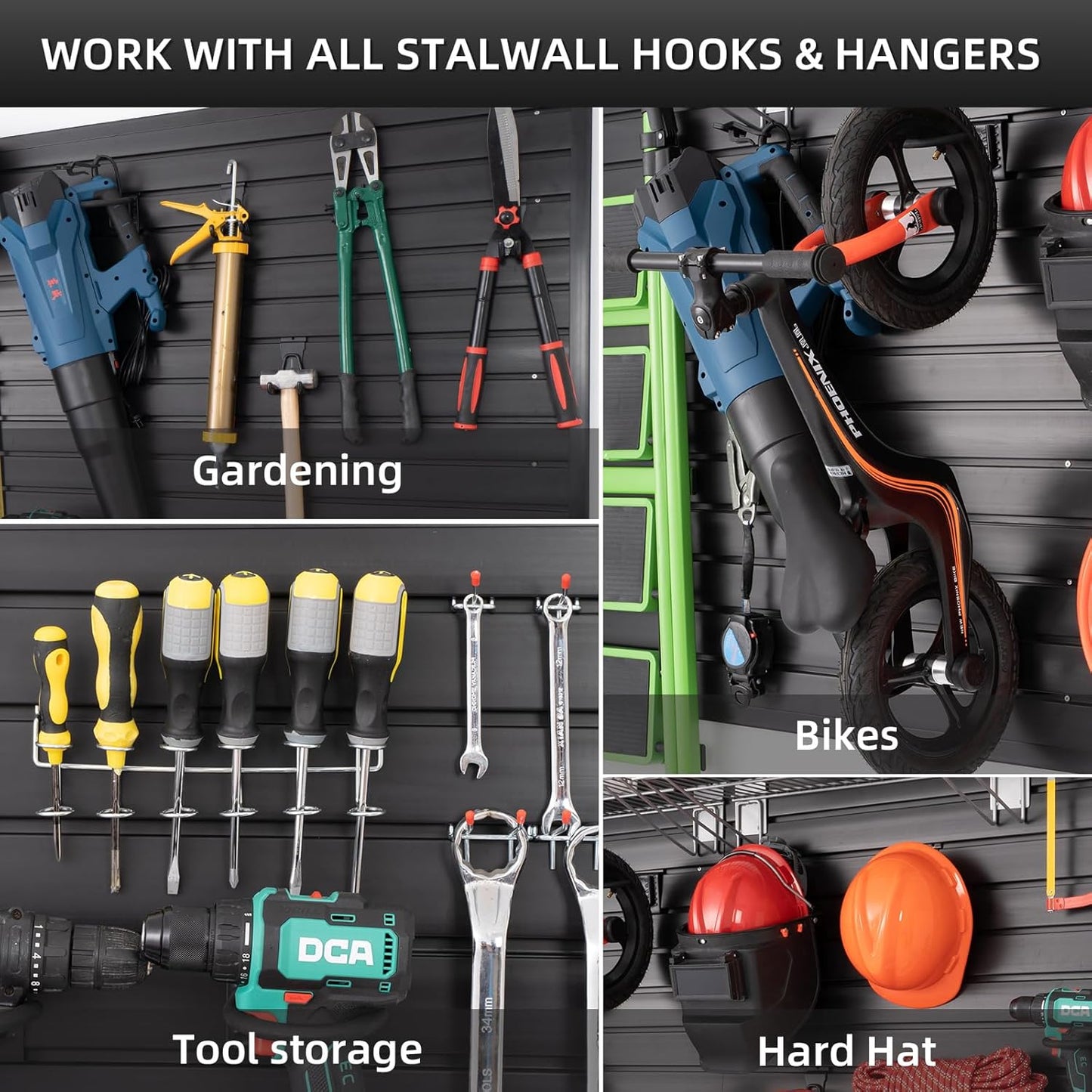 Slatwall Panel Garage Slat Wall Storage Systems, PVC Slat Wall Paneling Garage Tool Organizer Wall Mount, Black 4’x2’ Slatwall Panels Garage Wall Organizer, Garage Storage & Organization Products