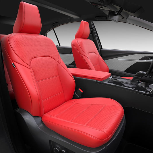 Leather Seat Covers for Toyota Camry 2025 LE SE Hybrid - Custom Fit Car Seat Cover Full Set, Luxury Waterproof Interior Accessories, Breathable Automotive Cushion Protectors, Red