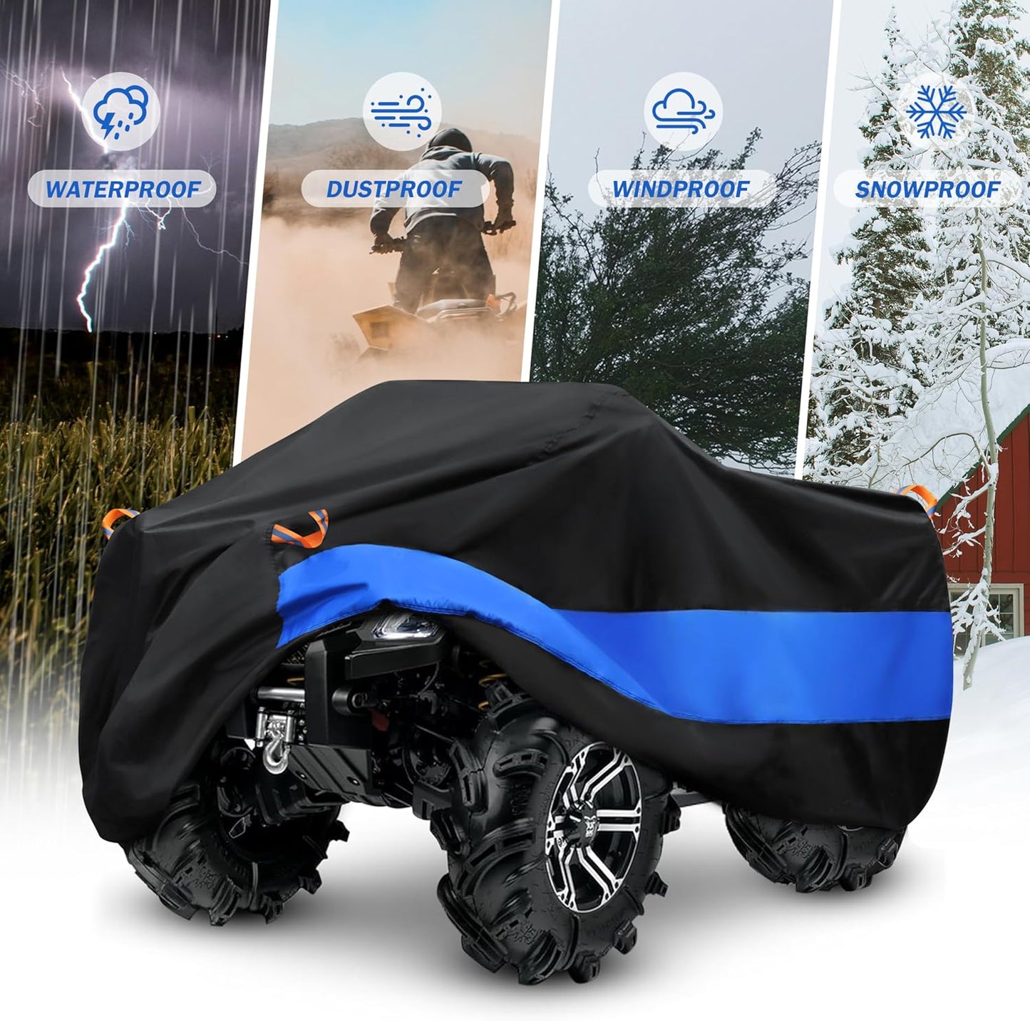 MORNYRAY ATV Cover Waterproof Heavy Duty Universal Quad Cover Outdoor Storage Cover 4 Wheeler UV Protection for Polaris Yamaha Honda Suzuki Kawasaki (Black, A1-78.7''L x 37.4''W x 41.7''H)