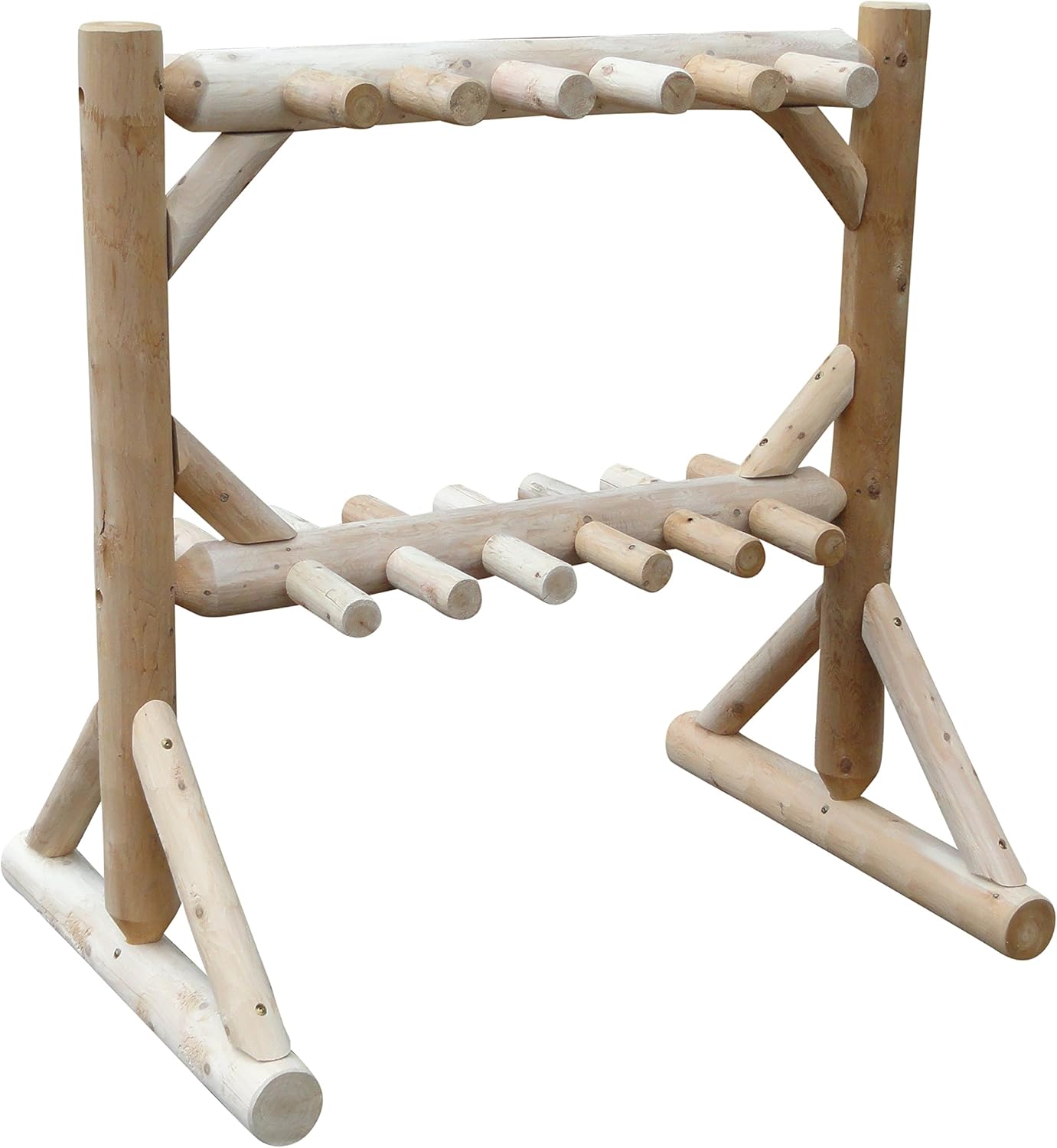 11-Place Freestanding Log Ski Rack Holder, Indoor & Outdoor Snowboard Racks, Standing Storage, Garage Racks for Snow Skis, Durable Snowboard Rack Garage Storage Organizer - Unfinished + 15" Anchor Kit