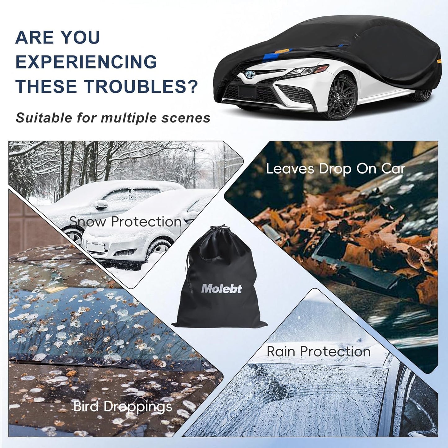 SUV Car Cover Waterproof All Weather for Automobiles, Full Exterior Covers for Jeep (191-201 inch) Universal Fit for Jeep Grand Cherokee, Ford Explorer, etc. Rain Winter Sun Snow Protection.