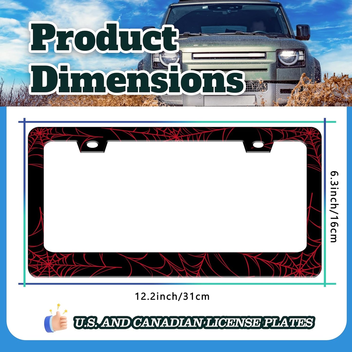Red Spider Web License Plate Frame Funny Cobweb Stainless Steel License Plate Holder for Front or Rear Car Tags for Car Decoration Accessories with Screws 6.3 X 12.2 in for Women Men