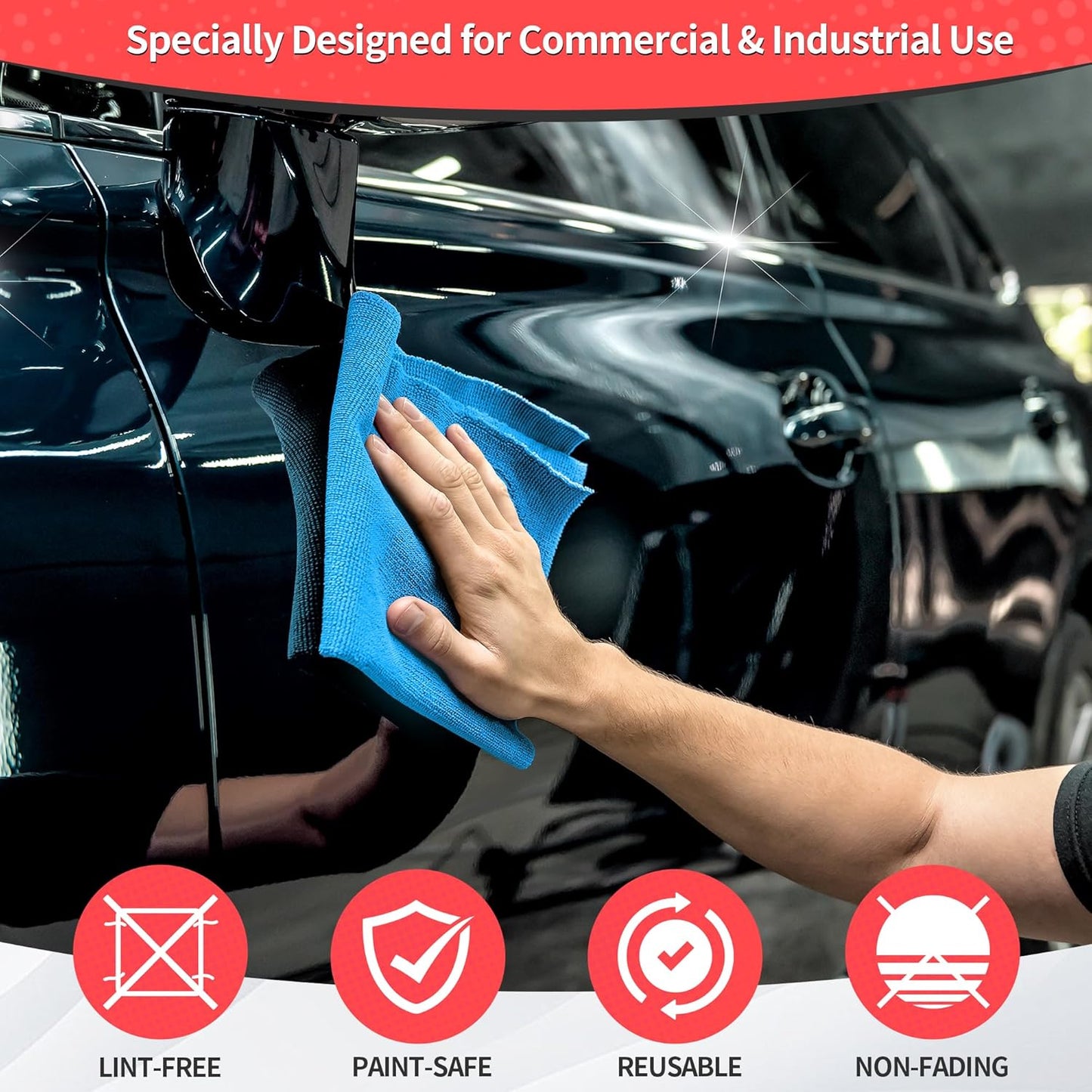 HOMERHYME Shop Towels, 100 Pack Microfiber Towels for Cars, Microfiber Cleaning Cloths, Bulk Multipurpose Lint-Free Cleaning Rag for Mechanic Automotive Garage Office, 11.5"*11.5" Blue