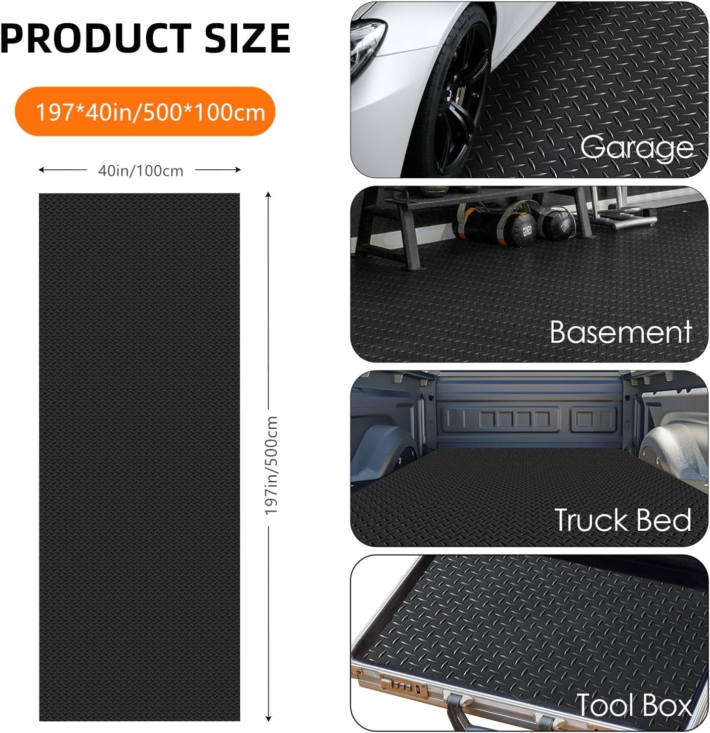 Nisorpa 16'5'' x 3'4'' Diamond Plate Flooring Roll, Rubber Garage Floor Mat, Non-Slip Floor Protector Rolls for Garage Under Car Warehouse Industry