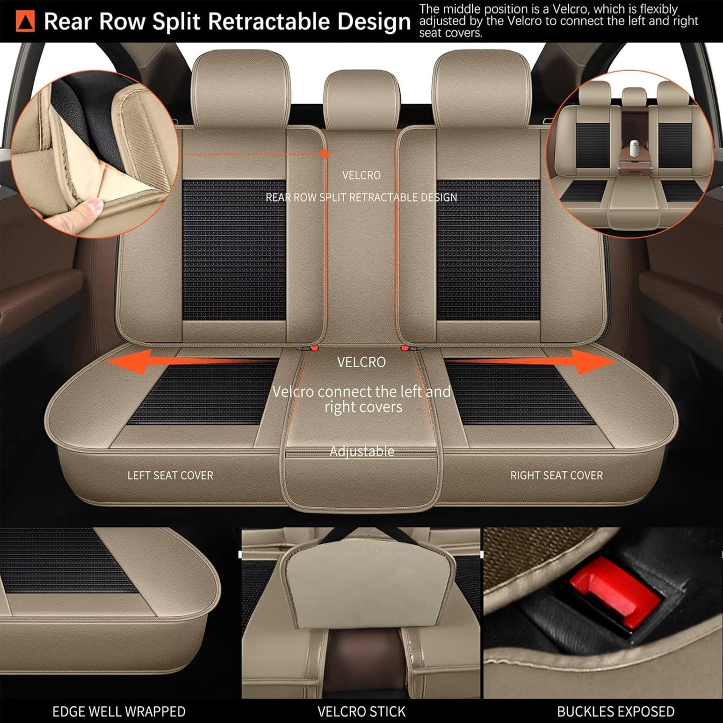 Seat Covers Fit for Toyota Camry 2012-2023 2024 2025: Car Seat Covers Full Set 5 Seats Leather Ice Silk Breathable Waterproof Automotive Seat Cushion Protector (Black & Beige)