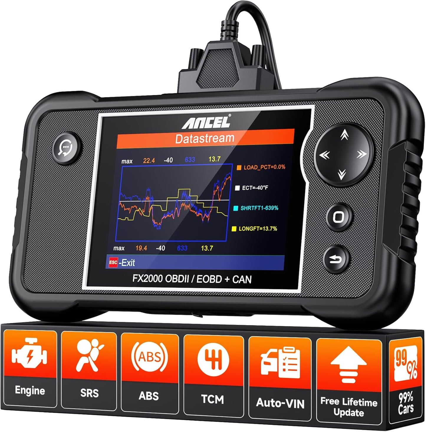 ANCEL FX2000-US OBD2 Scanner Diagnostic Tool, ABS SRS Transmission Airbag Car Scanner, Check Engine Car Code Reader, Automotive Diagnostic Tool Lifetime Free Upgrade