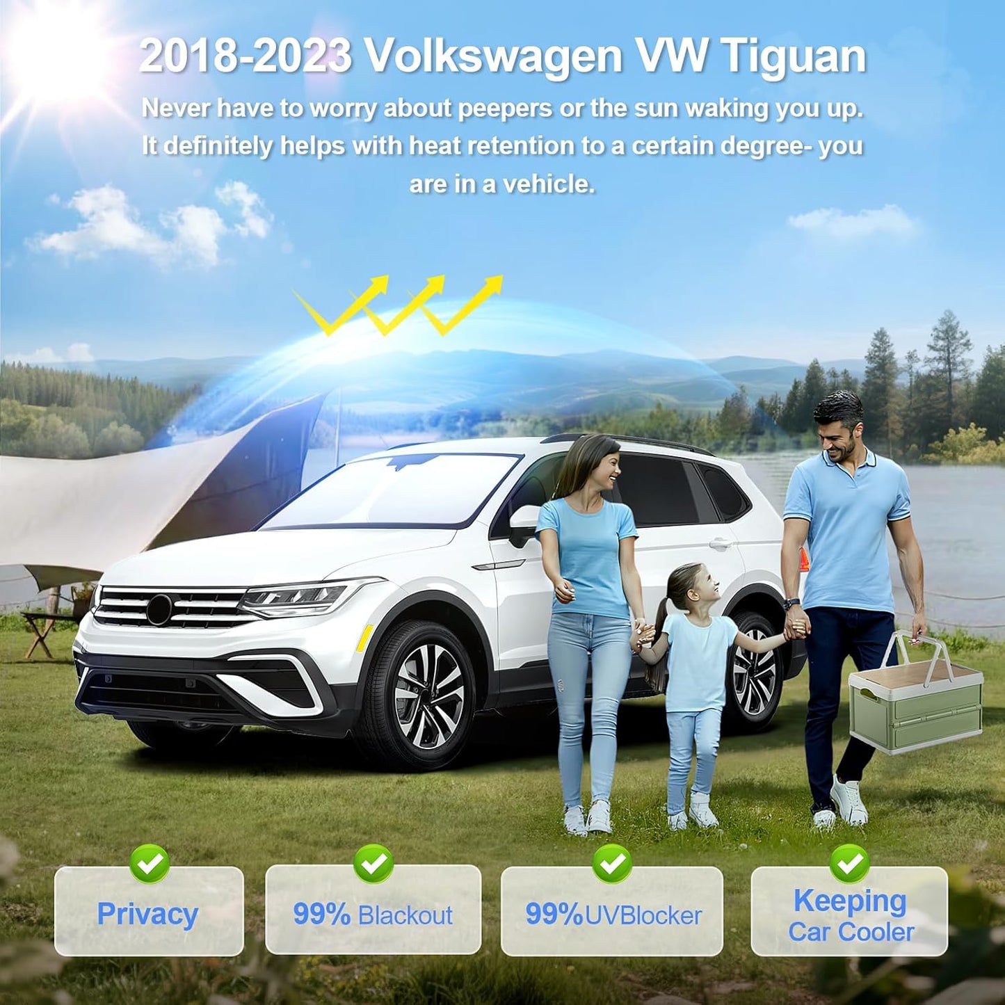 8pcs Car Window Shades for Volkswagen VW Tiguan 2018-2023 Accessories,Windshield Side Rear Full Sunshade,Sun Visor UV Blocking, Privacy Protection and Blackout for Camping Outdoor