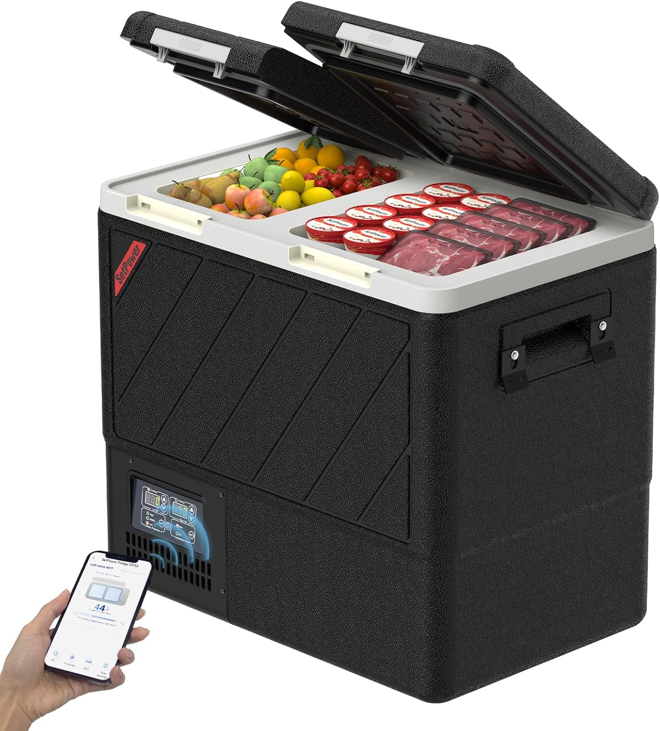 Setpower DT55 Portable Refrigerator with APP Control, 59QT(55L) Dual Zone Fridge Freezer, Electric Coolers for Vehicles AC/DC, Car Refrigerator 12V Portable Fridge