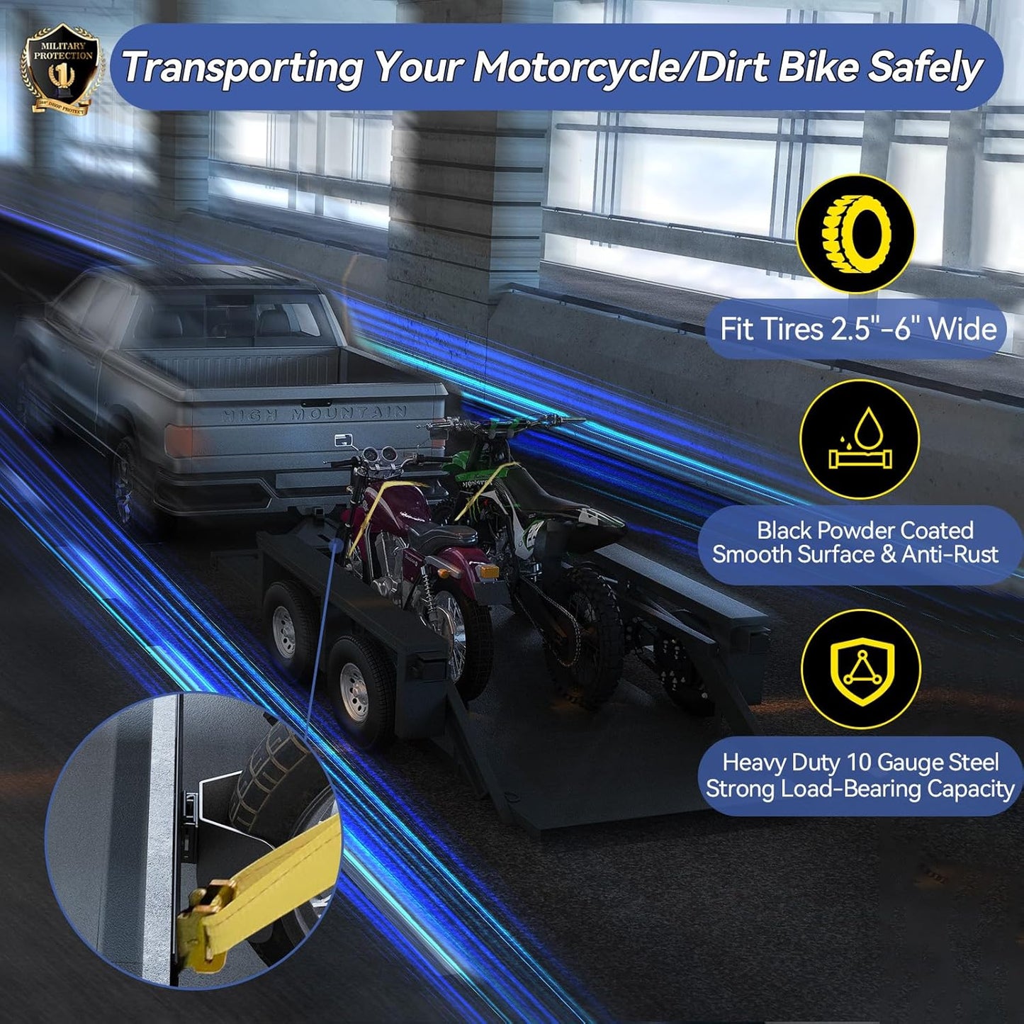Motorcycle E-Track Wheel Chock,E Track Dirt Bike Wheel Chock fits tire 2" to 6",Heavy Duty 10 Gauge Steel E Track Motorcycle Wheel Chock,Black Dirt Bike Wheel Chocks for Trailer/Garage/Truck(2 Packs)